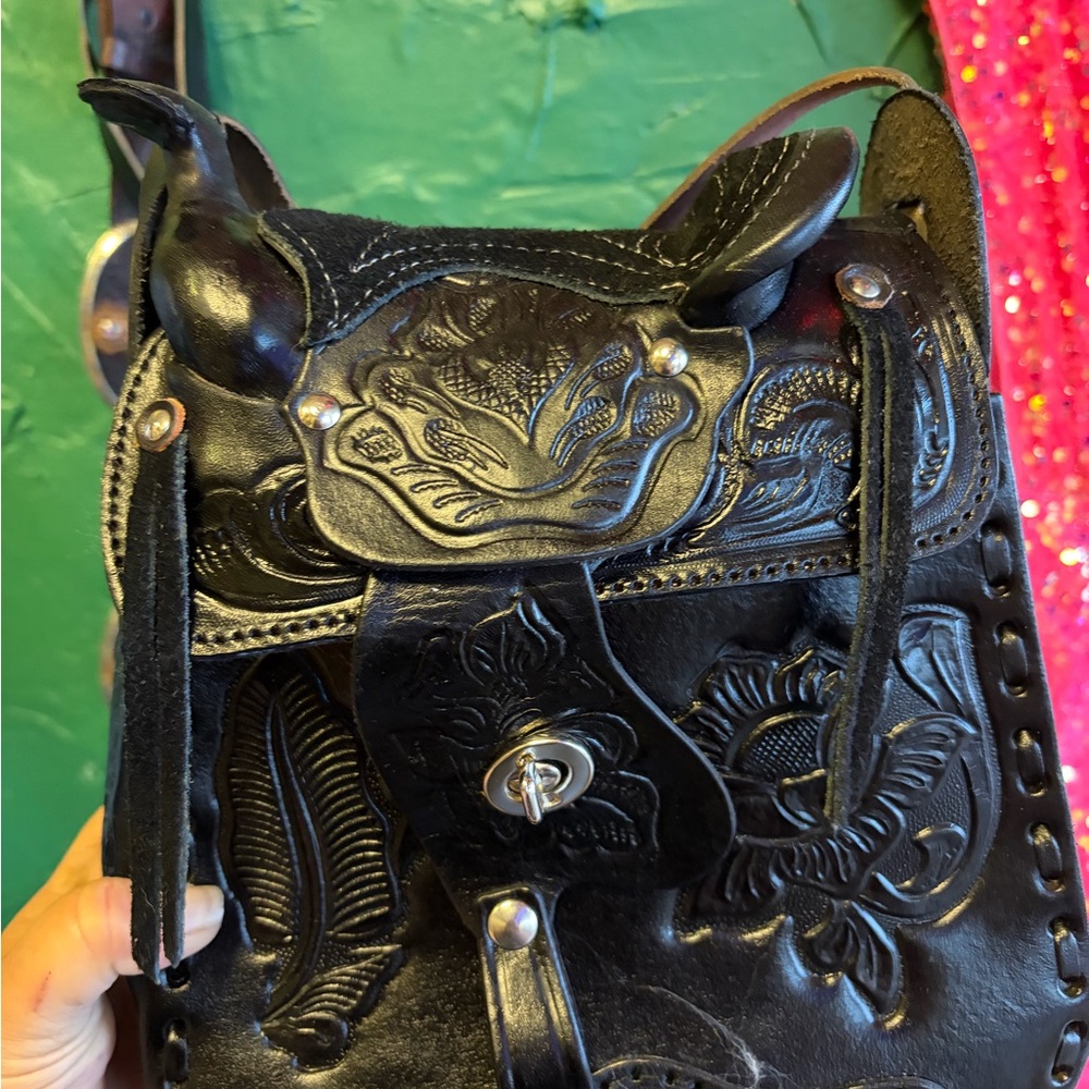 Black Leather western saddle purse